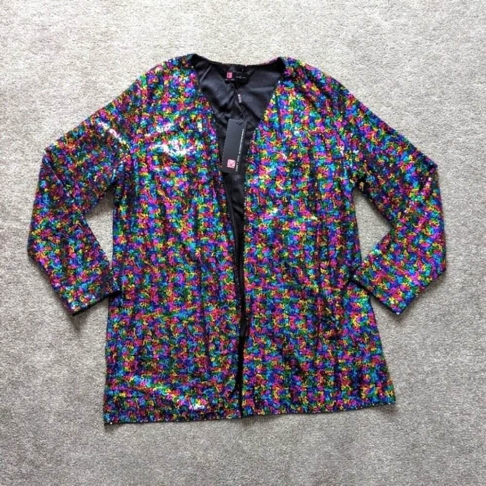 Kancy Kole colorful sequin cardigan women's XL new with tags Swiftie Y2K